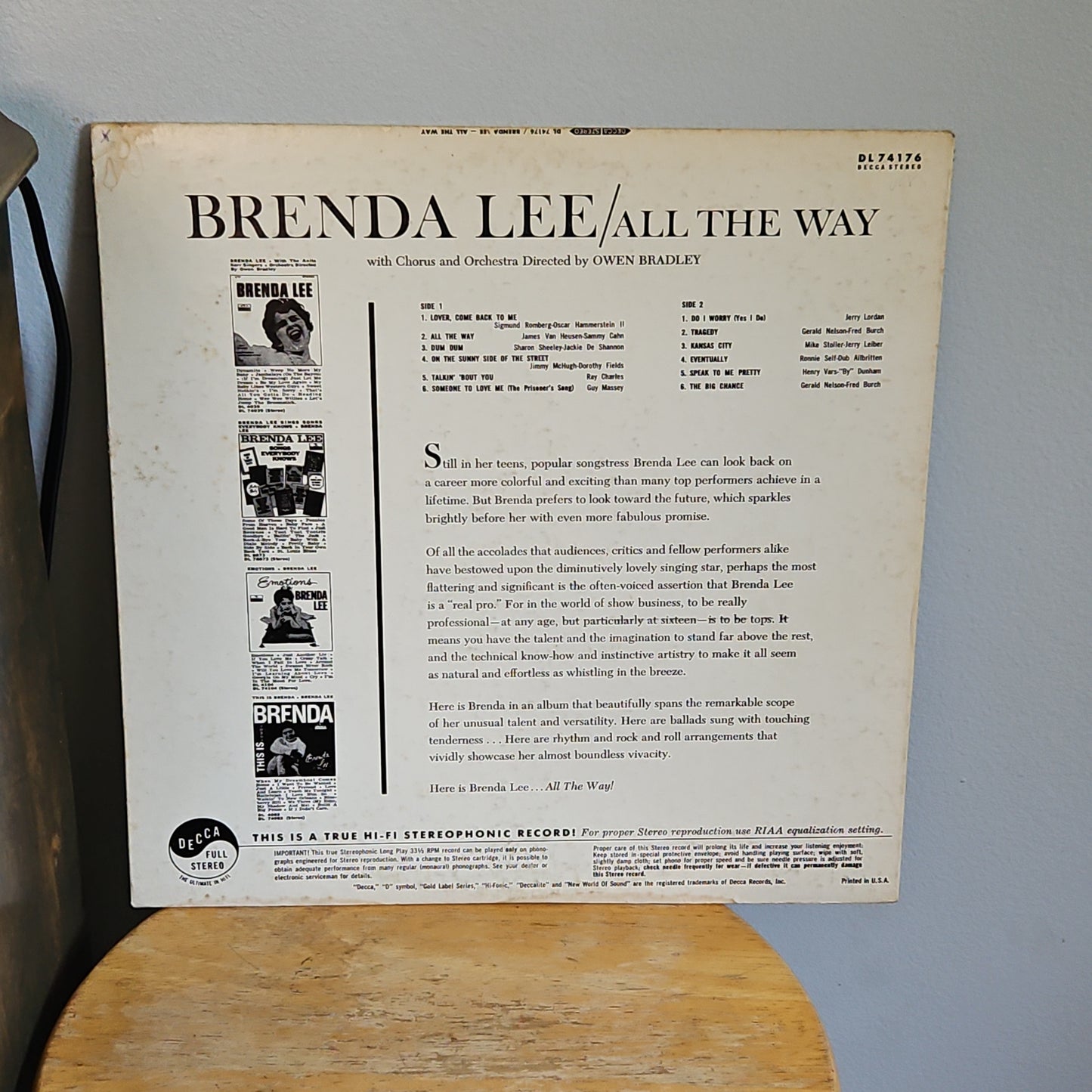 Brenda Lee All The Way With Orchestra and Chorus Conducted By Owen Bradley By Decca Records