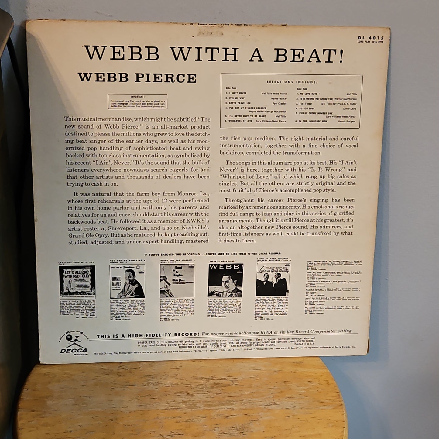 Webb Pierce Webb With a Beat By Decca Records